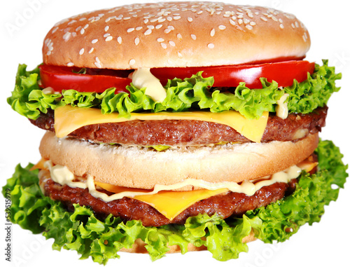 Tasty hamburger on white background, menu for cafe and fast-food restaurant