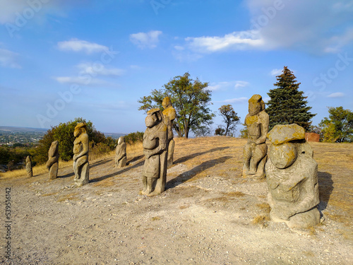 Polovtsian stone women. Stone idols of the XXII century on Mount Kremenets. Ukraine photo