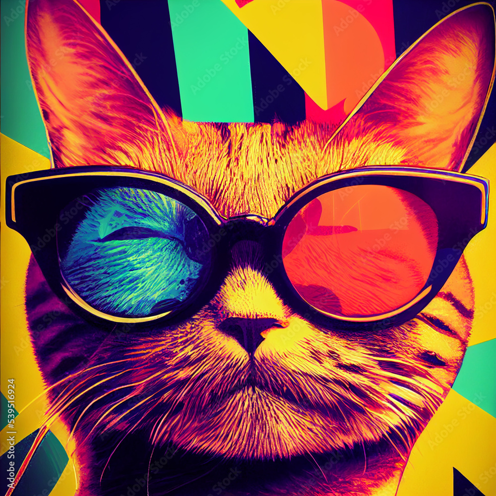 Hipster Cute Pop Art Cat Illustration
