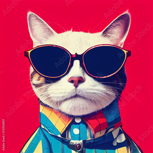 Hipster Cute Pop Art Cat Illustration Generative AI