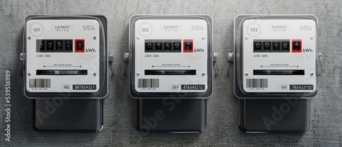 Fototapeta Naklejka Na Ścianę i Meble -  Electricity meters and concrete wall - 3D illustration