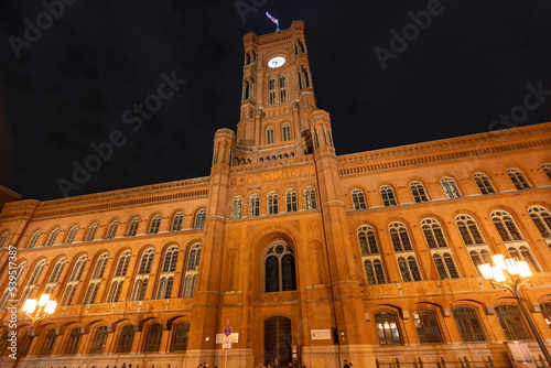 Rotes Rathaus city town hall building Berlin Germany night
