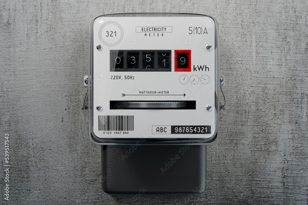 Fototapeta premium Electricity meter on concrete wall - 3D illustration