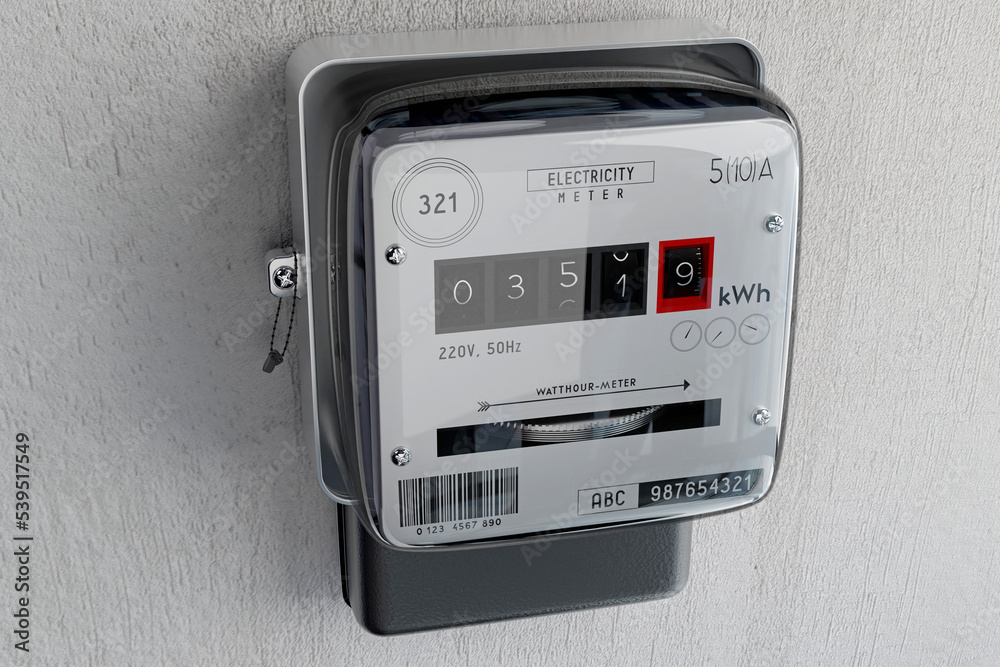 Electricity meter on concrete wall - 3D illustration Electricity meter on concrete wall - 3D illustration