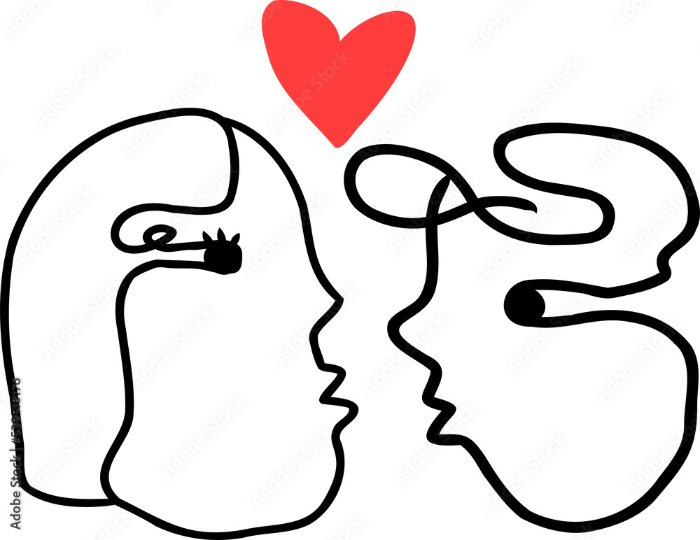 Continuous line art illustration of couple in love,fashion print with ...