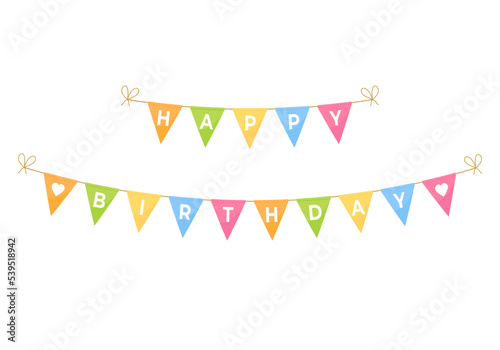 Happy Birthday garland flag on white background.