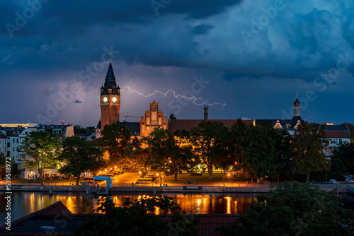 Berlin Germany Köpenick Blitz Uhrenturm Altstadt Himmel Unwetter Sturm