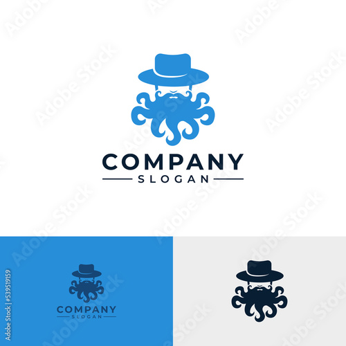 Man with octopus beard wearing hat logo