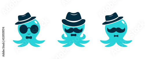 Blue octopus boss mascot logo
