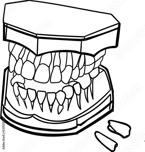 Monochrome vintage engraving drawing tooth and gum close jaw represent for dental occlusion front view illustration isolated on white background