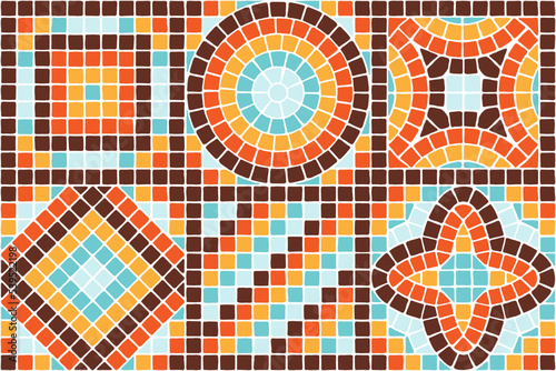 Ancient mosaic tile pattern. Decorative antique stone ornament.