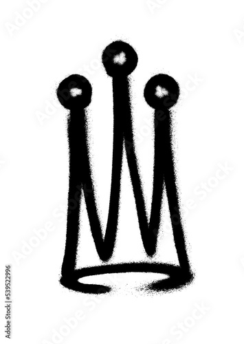 Sprayed crown with overspray in black over white. Vector illustration.