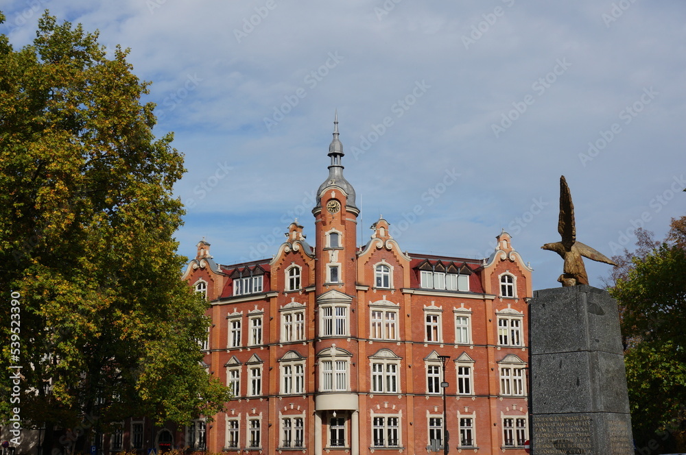 Obraz premium Historic Town Hall in background, 1904. Siemianowice Slaskie, Poland.