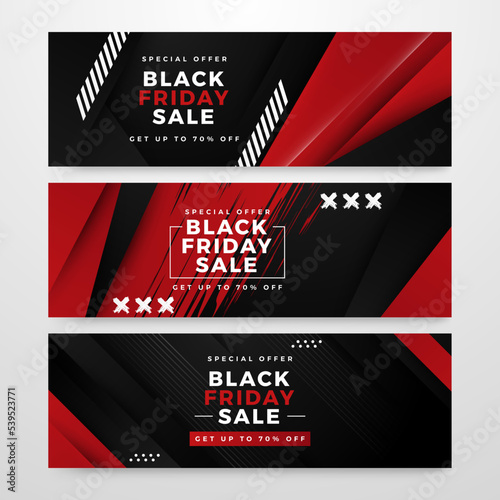 Black friday super sale banner. Black friday red and black abstract sale promotion banner. Universal vector background for sale poster, banners, flyers, card, advertising brochure