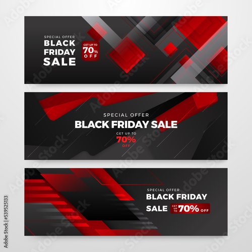 Black friday sale banner with red and black yellow gradient. Offer ads promotion discount banner