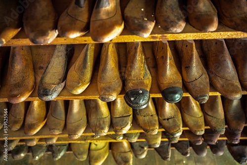 Sets of Old Wooden Shoe Forms from a Shoemaker