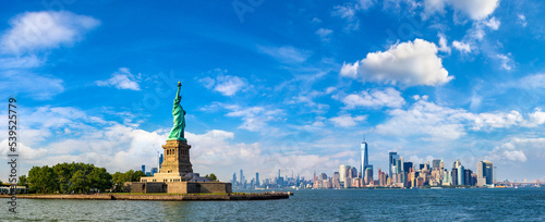 Statue of Liberty against Manhattan