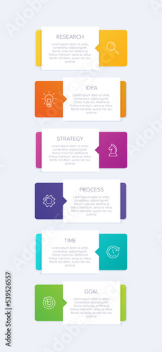 Vertical infographic design with icons and 6 options or steps. Thin line. Infographics business concept. Can be used for info graphics, flow charts, presentations, mobile web sites, printed materials.