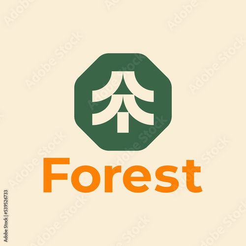 Nature logo design concept.  Minimal icon of abstract tree spruce. Geometric element needles. Modern vector illustration. Park nature emblem sign symbol mark. 