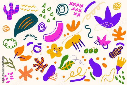  bundle Minimalist abstract nature art shapes collection. Pastel color doodle bundle for fashion design, summer season or natural concept. Modern hand drawn plant leaf and tropical shape decoration se