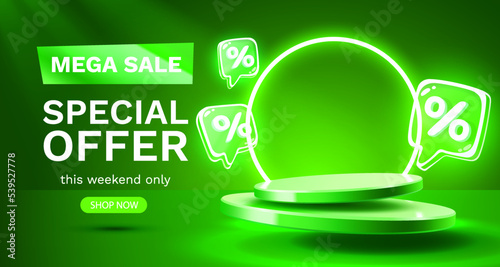 Mega sale special offer, Stage podium percent, Stage Podium Scene with for Award, Decor element background. Vector