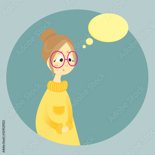 pensive girl in a yellow sweater.
