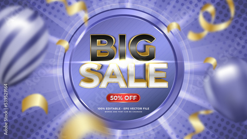 Banner Big Sale with balloon and confetti very peri