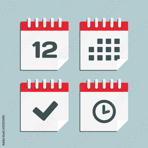 Icon calendar number 12, agenda app, timer, done