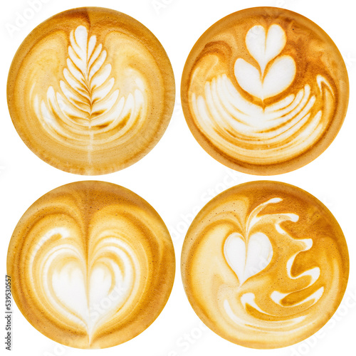 latte art coffee, cappuccino, isolated