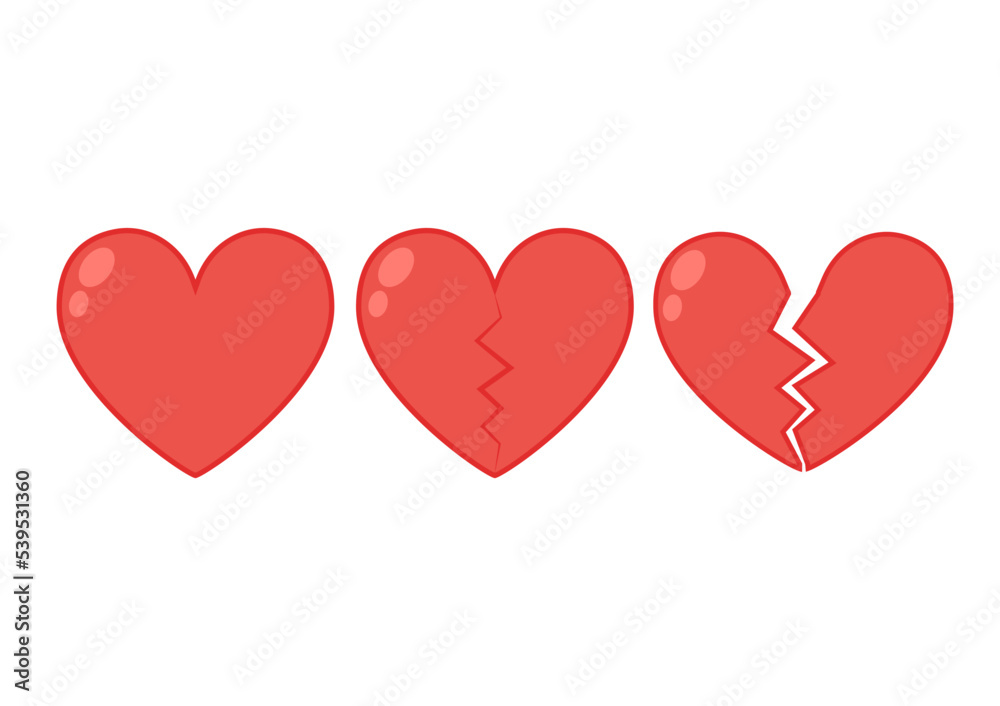 Broken hearts vector set icons and symbols. Isolated in white background. Vector illustration.