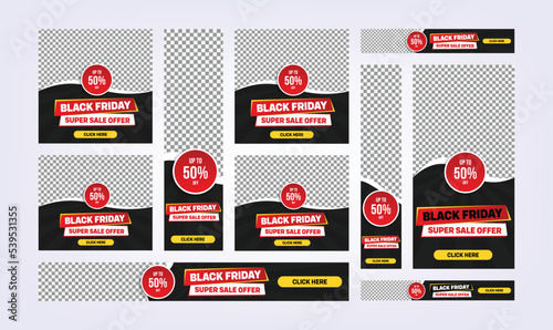 Google Ads Banner set for Black friday promotion and offer.Black friday discount, sale, offer GDN Banner set.
