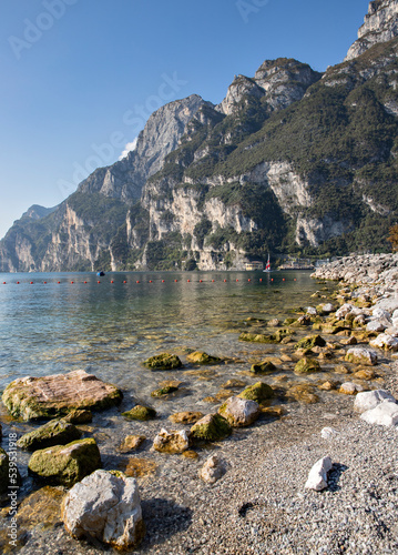 View of lake and mountains Rina del Garda Italy