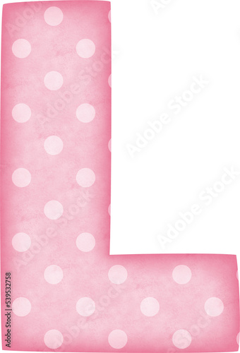 Uppercase Letter L Polka Dot alphabet in pink tone