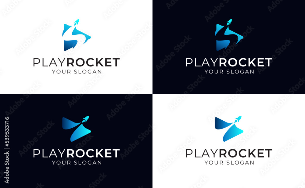 Play button rocket logo Play button rocket logo