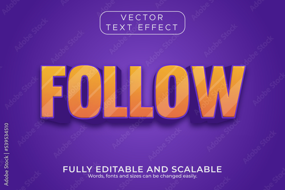 Follow, 3d editable text effect yellow gradation purple comic style Follow, 3d editable text effect yellow gradation purple comic style
