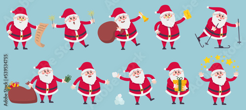 Santa Claus mascot. Cartoon christmas character vector set