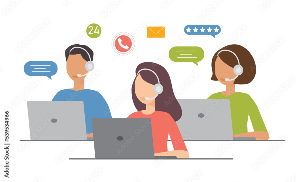 customer service, hotline operator, advises customer, online global technical support, vector illustration customer service, hotline operator, advises customer, online global technical support, vector illustration