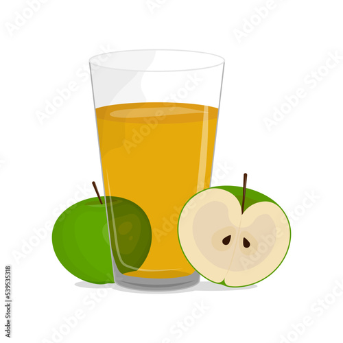 Glass of apple juice and green apple vector Illustration on a white background