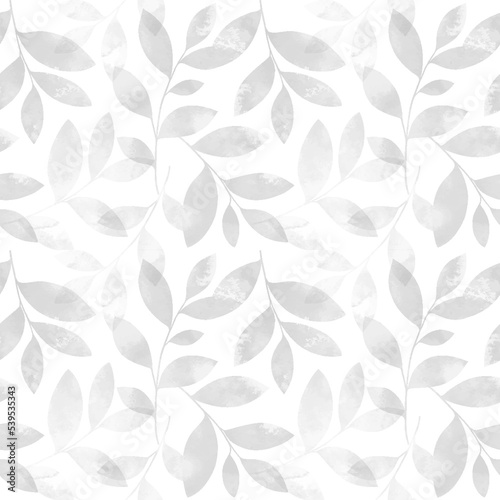 Monochrome seamless pattern with watercolor leaves. Vector elegant floral background for fabric, print, cover, banner, invitation, wrapping, wall art. © Oleksandra