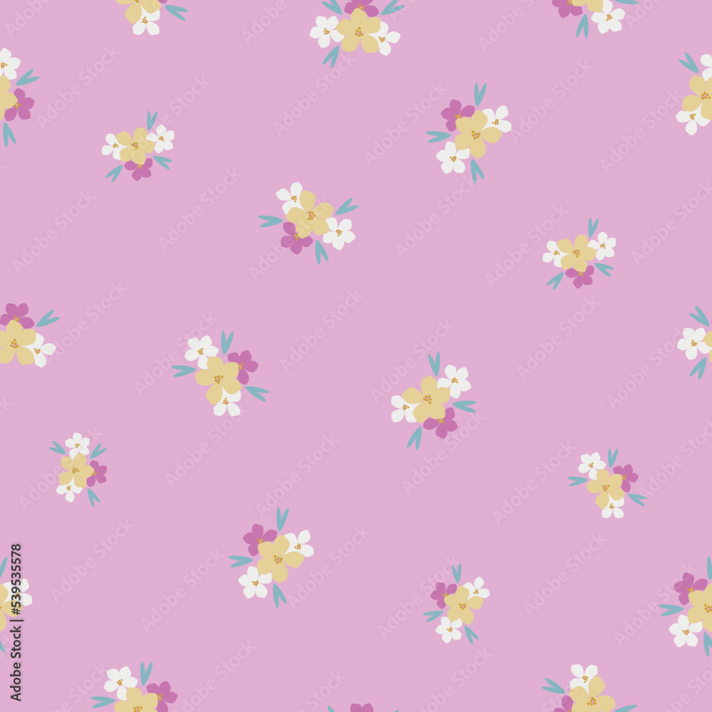 seamless vintage pattern. small colored flowers. pink background. vector texture. fashionable print for textiles and wallpaper.