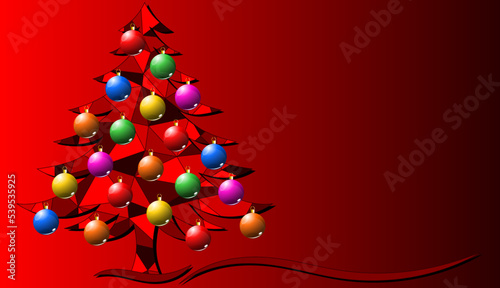 Carte de Vœux Sapin et Boules de Noël Rouge