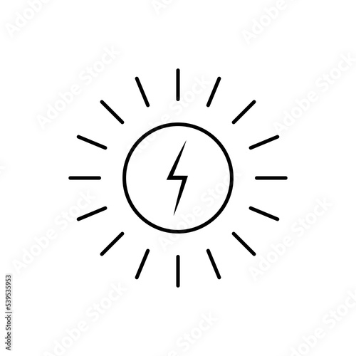 Renewable solar energy vector icon illustration outline black EPS 10. Conversion power from sunlight into electricity. Eco awareness sign. Environment day concept. Isolated on white for web, app, dev