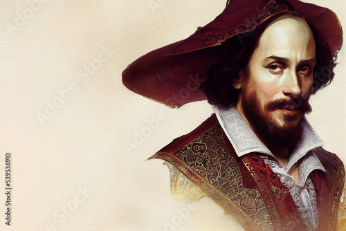 Digital oil painting portraits of the great writer William Shakespeare, and historical figures, can be used for education, and cultural commentary. photo