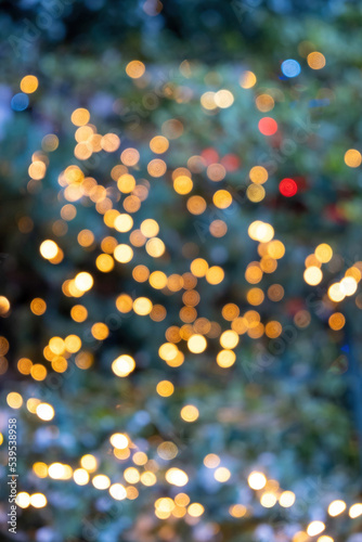 Christmas tree light bokeh background. Holiday blur decoration