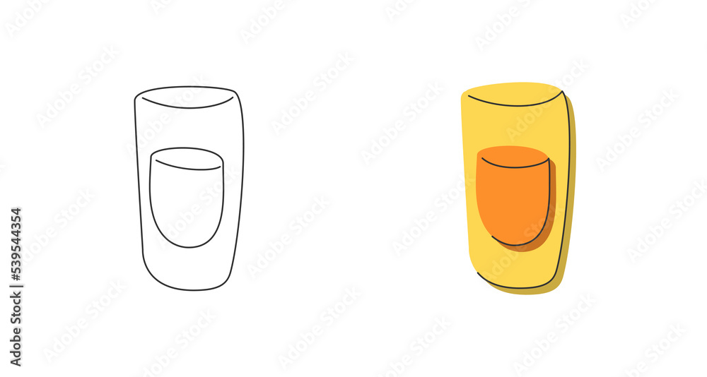 Rum glass on white background. Cartoon sketch graphic design. Flat style. Colored hand drawn image. Party drink concept for restaurant, cafe, party. Freehand drawing style Rum glass on white background. Cartoon sketch graphic design. Flat style. Colored hand drawn image. Party drink concept for restaurant, cafe, party. Freehand drawing style