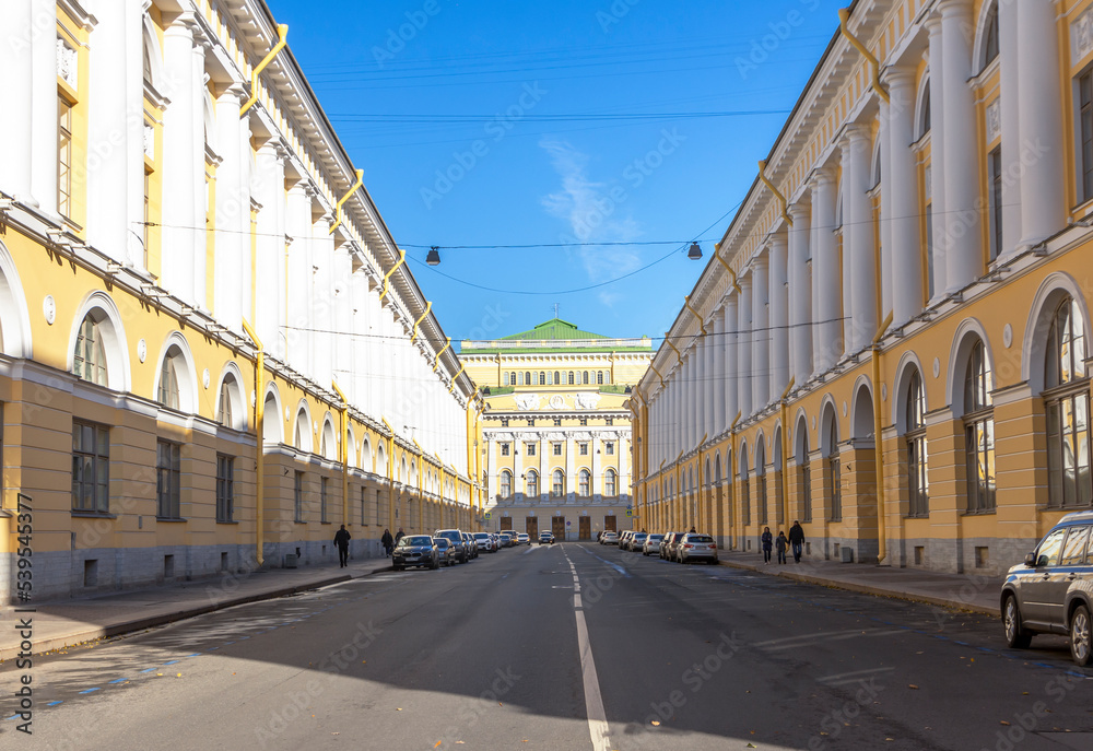 St. Petersburg, Russia - October 2022: Architect Rossi street in St. Petersburg