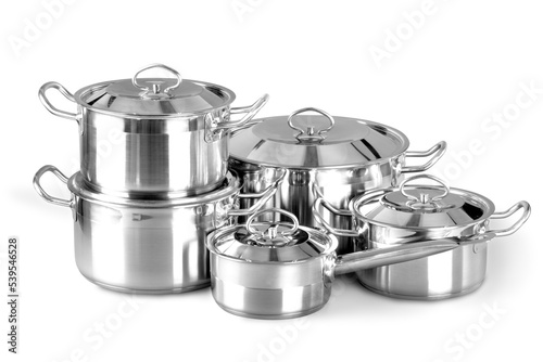 Stainless steel pots and pans photo