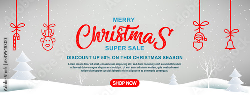 Merry Christmas and Happy New Year. Merry christmas white banner with christmas decoration.