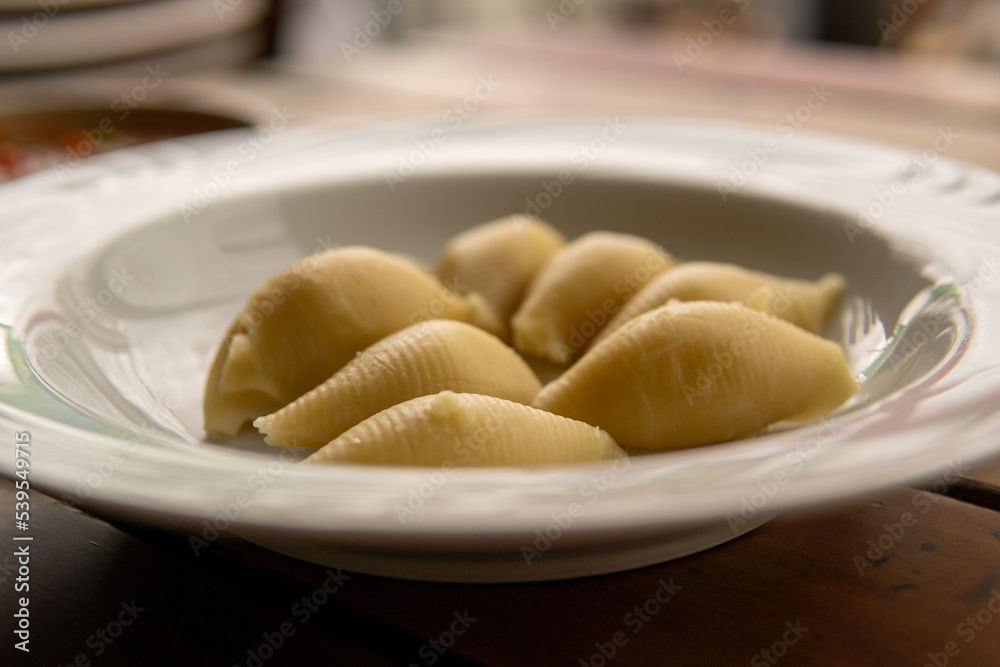 Italian pasta conchiglione without sauce Italian pasta conchiglione without sauce