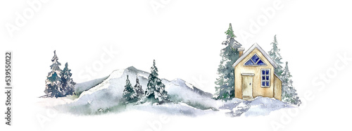 Winter christmas illustration card cottage house illustration